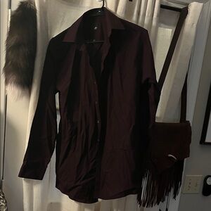 jf j.ferrar Men's Deep Burgundy Dress Shirt